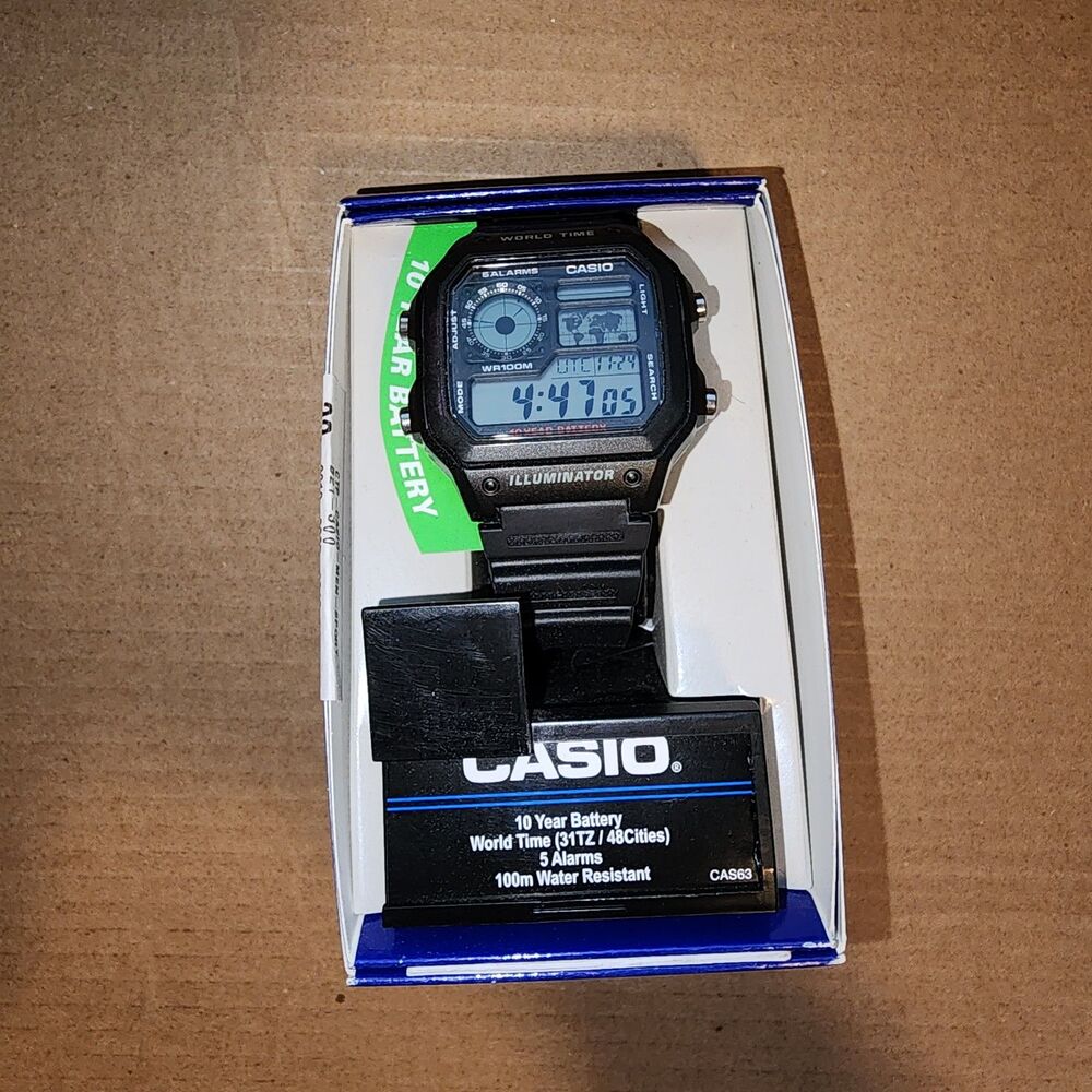 Casio AE1200WH-1AV World Time Digital Watch Black "Casio Royale" NIB / Box